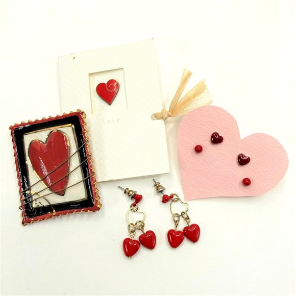 Heart Valentine Earrings and Brooches Enamel Pin - Picture 1 of 9